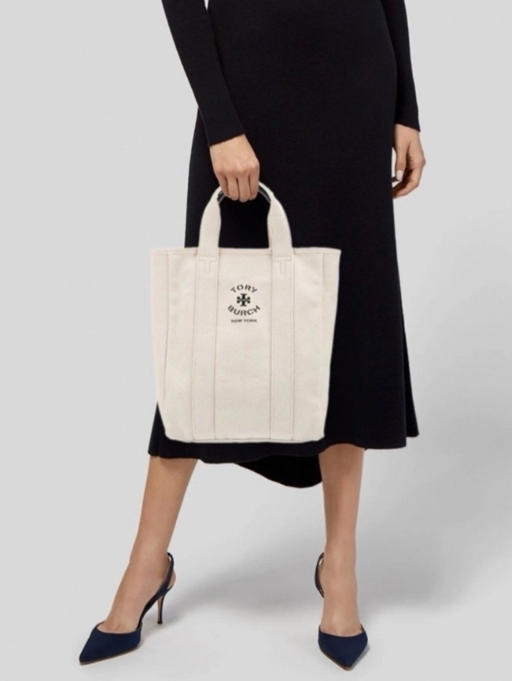 Tory Burch Canvas Midnight Blue Navy Mercer tote - Picture 10 of 11